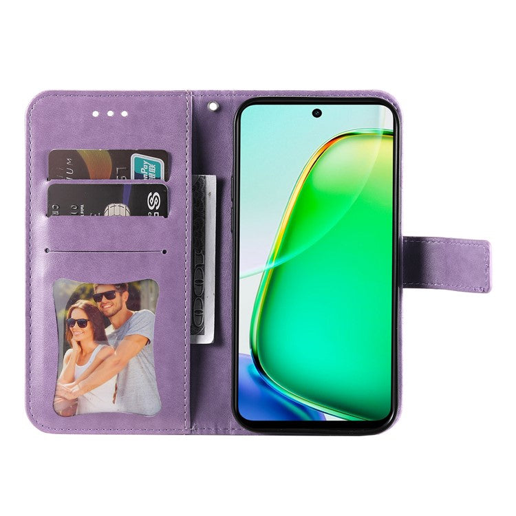 For vivo Y28 4G / iQOO Z9x 5G Case PU Leather Wallet Flower Phone Cover - Purple