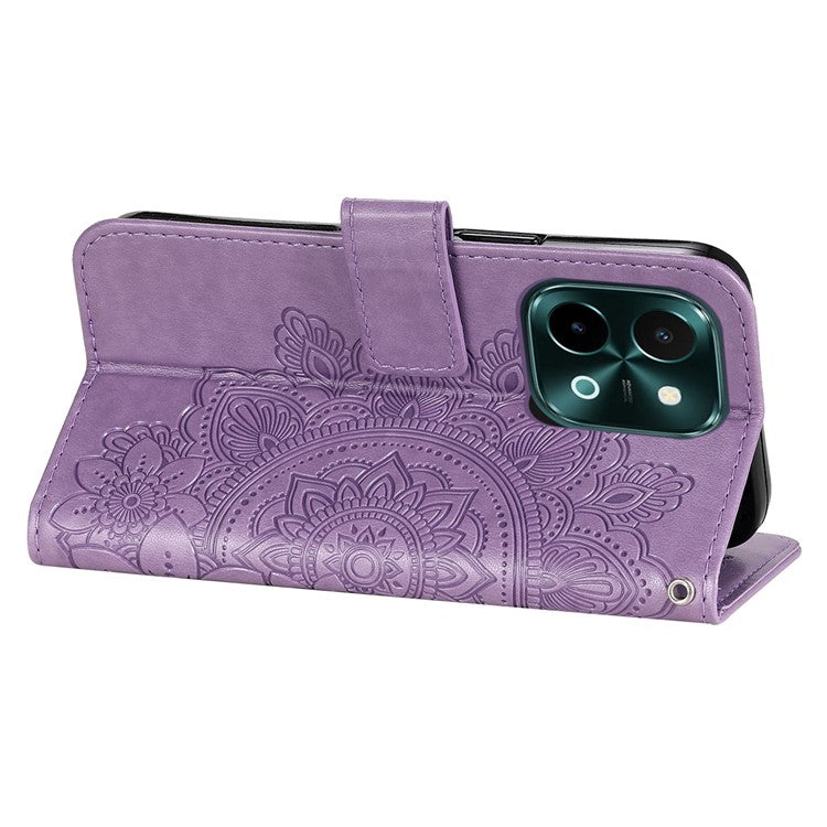 For vivo Y28 4G / iQOO Z9x 5G Case PU Leather Wallet Flower Phone Cover - Purple