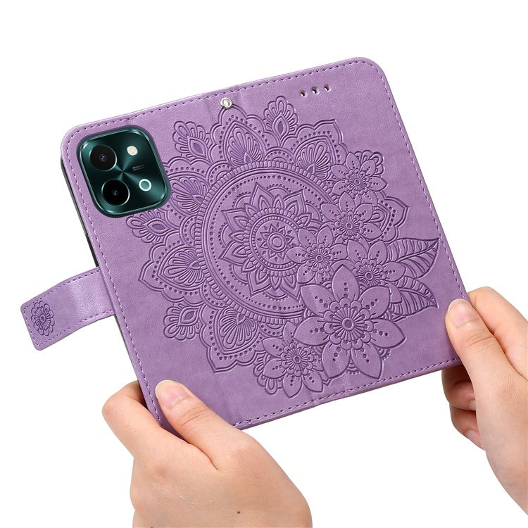 For vivo Y28 4G / iQOO Z9x 5G Case PU Leather Wallet Flower Phone Cover - Purple