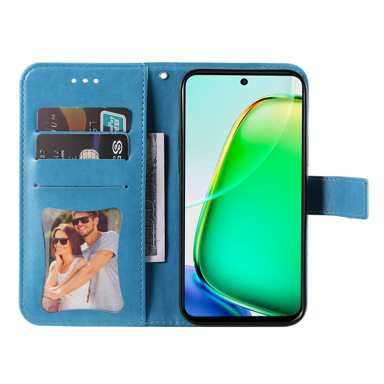 For vivo Y28 4G / iQOO Z9x 5G Case PU Leather Wallet Flower Phone Cover - Blue