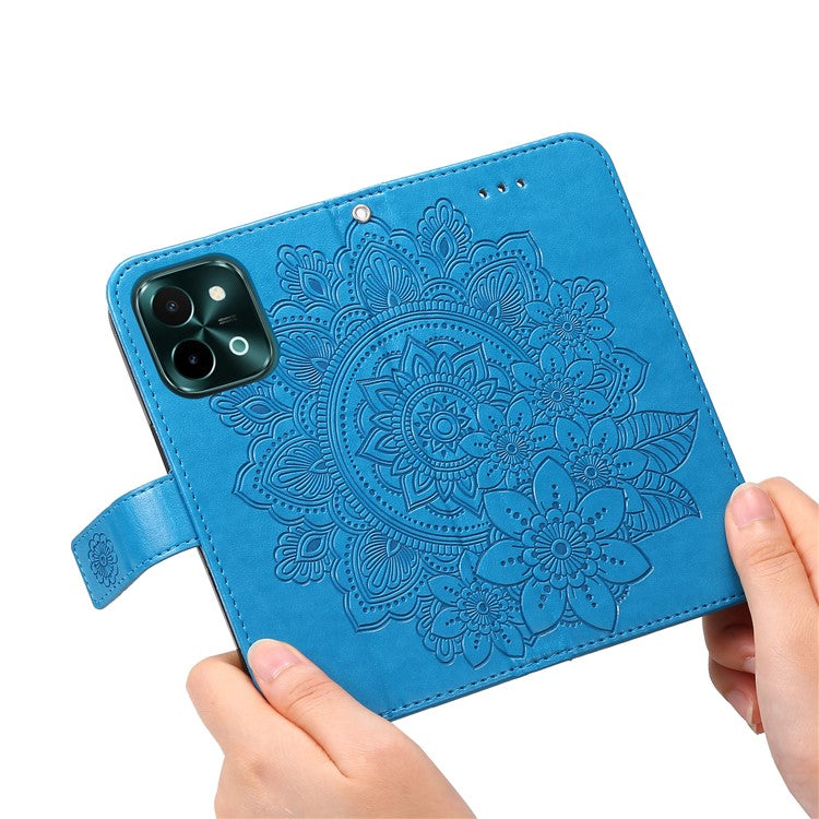 For vivo Y28 4G / iQOO Z9x 5G Case PU Leather Wallet Flower Phone Cover - Blue