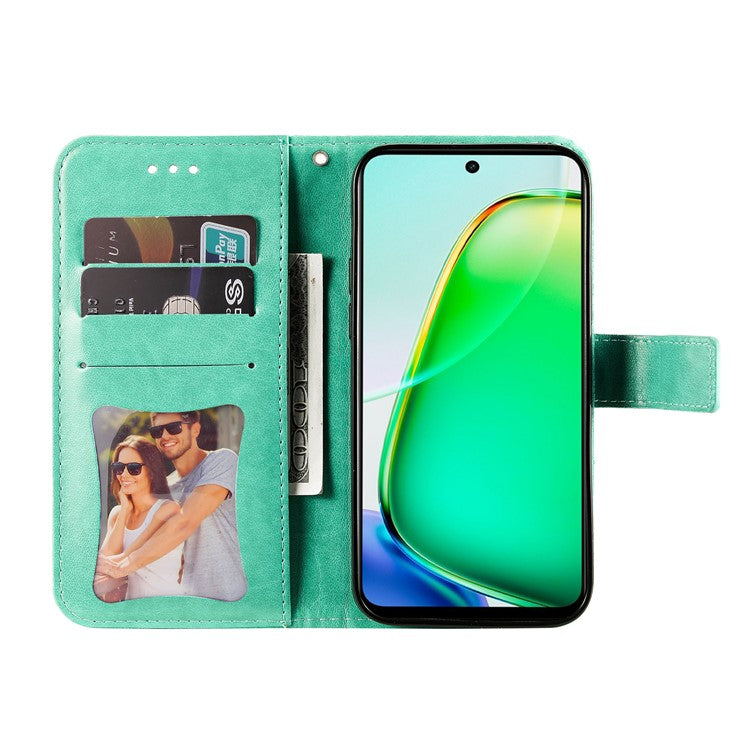 For vivo Y28 4G / iQOO Z9x 5G Case PU Leather Wallet Flower Phone Cover - Green