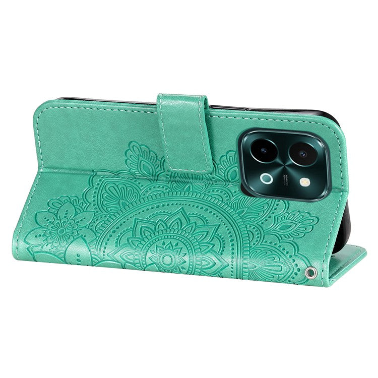 For vivo Y28 4G / iQOO Z9x 5G Case PU Leather Wallet Flower Phone Cover - Green