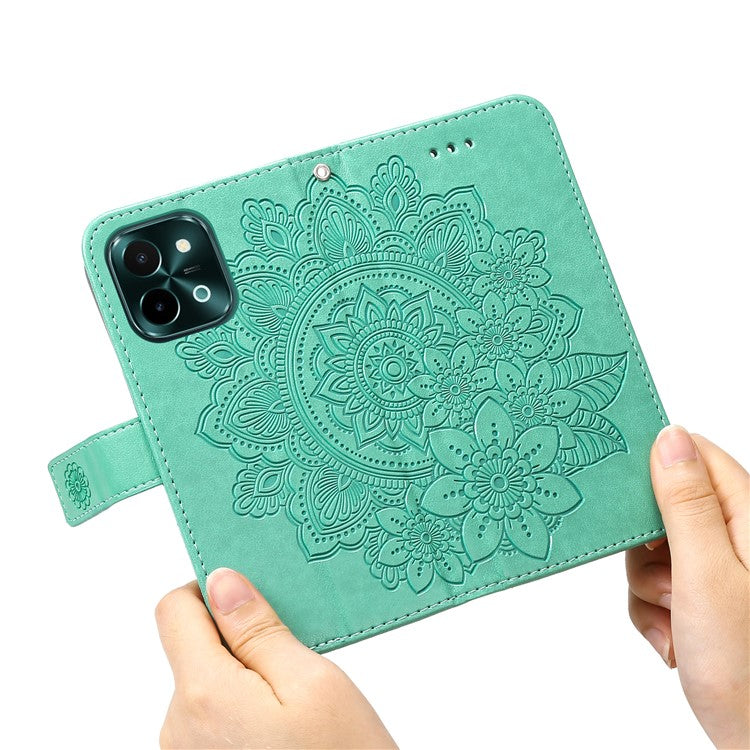 For vivo Y28 4G / iQOO Z9x 5G Case PU Leather Wallet Flower Phone Cover - Green