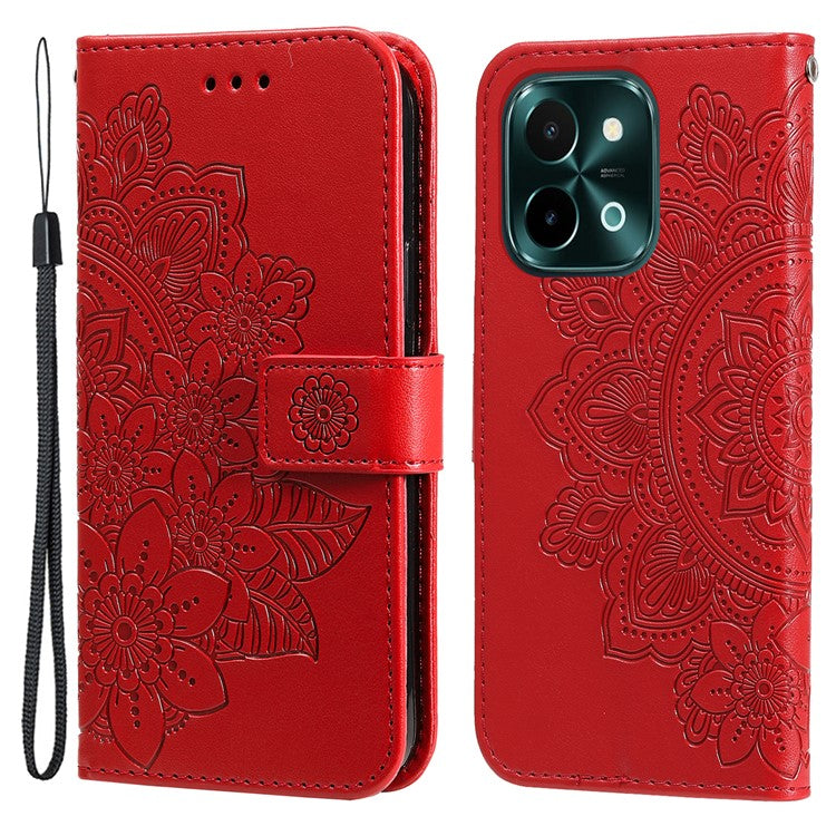 For vivo Y28 4G / iQOO Z9x 5G Case PU Leather Wallet Flower Phone Cover - Red