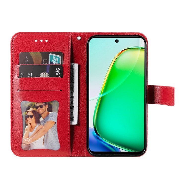 For vivo Y28 4G / iQOO Z9x 5G Case PU Leather Wallet Flower Phone Cover - Red