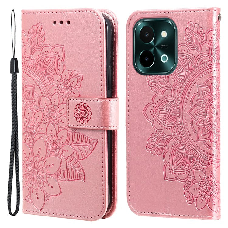 For vivo Y28 4G / iQOO Z9x 5G Case PU Leather Wallet Flower Phone Cover - Pink