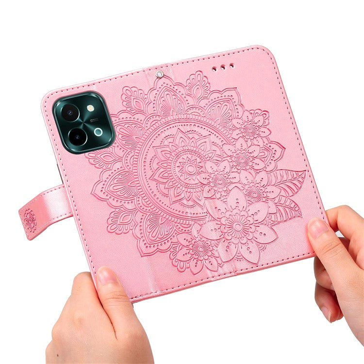 For vivo Y28 4G / iQOO Z9x 5G Case PU Leather Wallet Flower Phone Cover - Pink