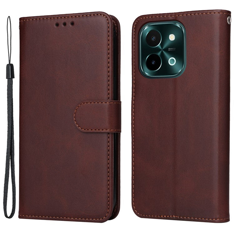 For vivo Y28 4G / iQOO Z9x 5G Case Calf Texture Leather Wallet Phone Cover - Brown