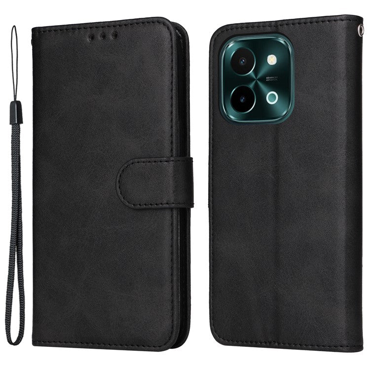 For vivo Y28 4G / iQOO Z9x 5G Case Calf Texture Leather Wallet Phone Cover - Black