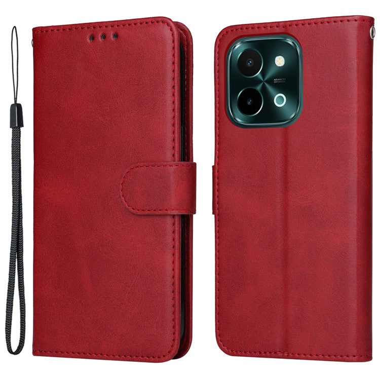 For vivo Y28 4G / iQOO Z9x 5G Case Calf Texture Leather Wallet Phone Cover - Red