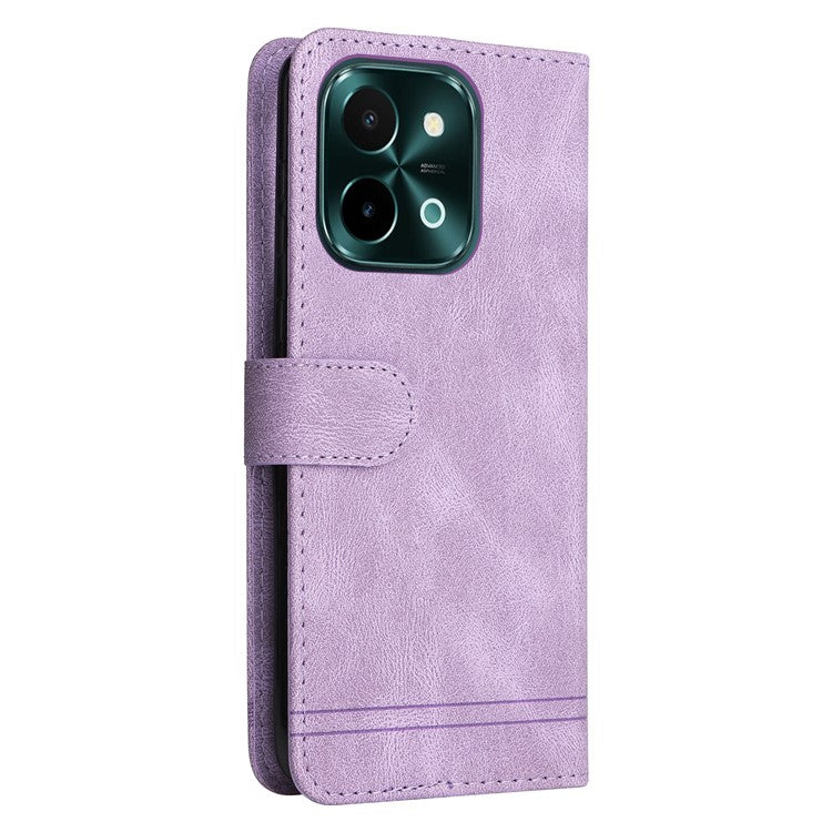 For vivo Y28 4G / iQOO Z9x 5G Case Leather Wallet Phone Cover Skin Touch Feeling - Purple