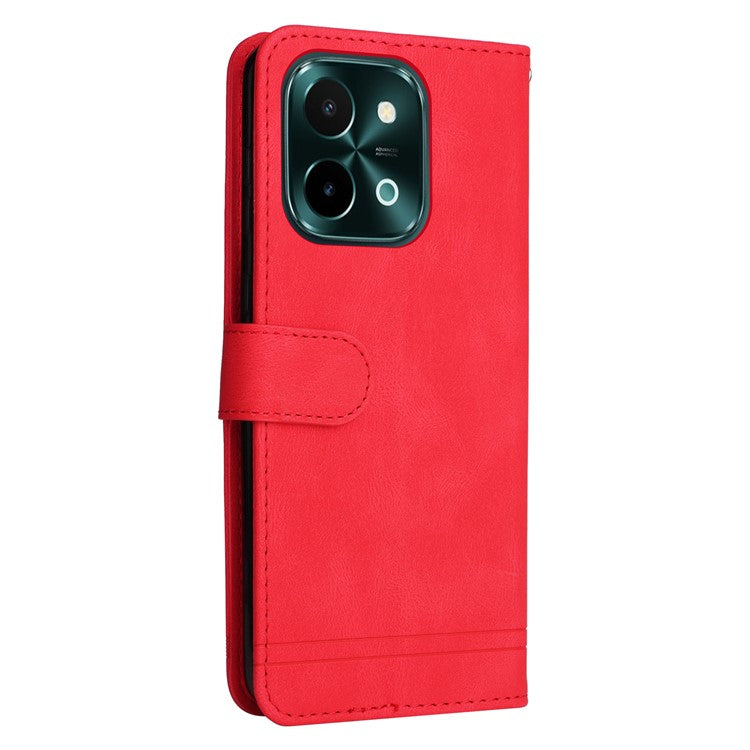 For vivo Y28 4G / iQOO Z9x 5G Case Leather Wallet Phone Cover Skin Touch Feeling - Red