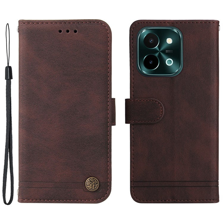 For vivo Y28 4G / iQOO Z9x 5G Case Leather Wallet Phone Cover Skin Touch Feeling - Brown