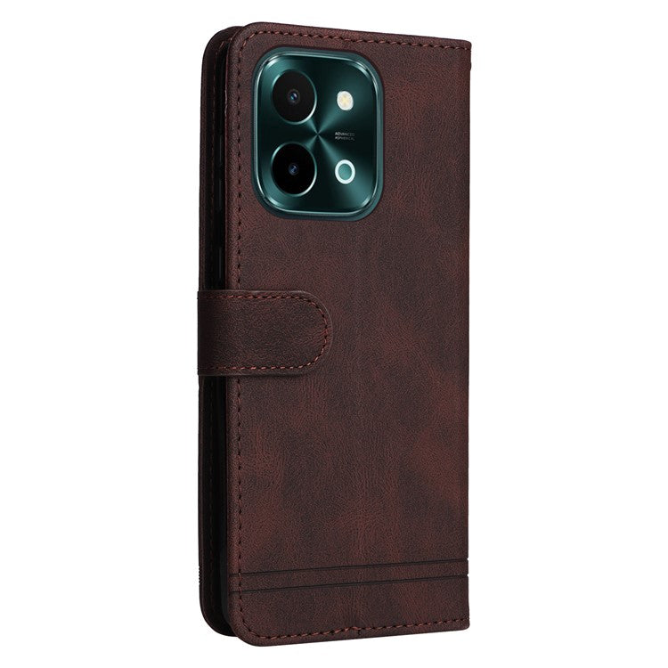 For vivo Y28 4G / iQOO Z9x 5G Case Leather Wallet Phone Cover Skin Touch Feeling - Brown