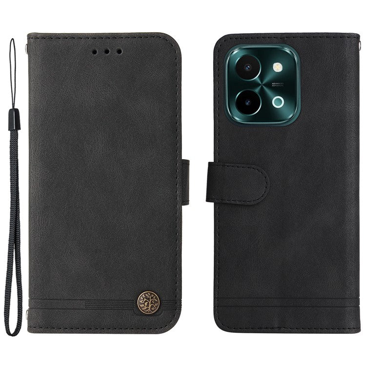 For vivo Y28 4G / iQOO Z9x 5G Case Leather Wallet Phone Cover Skin Touch Feeling - Black