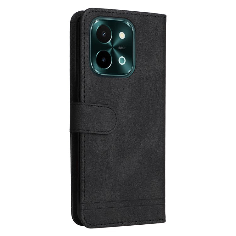 For vivo Y28 4G / iQOO Z9x 5G Case Leather Wallet Phone Cover Skin Touch Feeling - Black