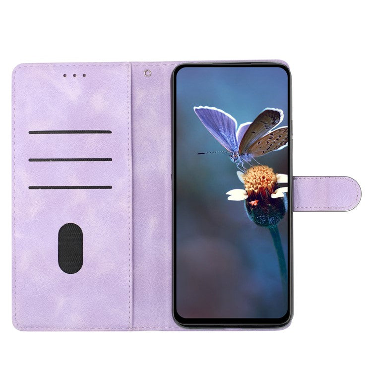 For Google Pixel 8 Case PU Leather Wallet Phone Cover Imprinted Butterfly Flowers Wrist Strap - Purple