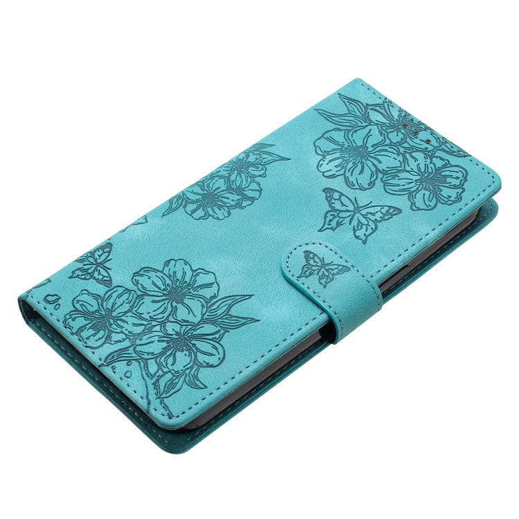 For Google Pixel 8 Pro Case PU Leather Flip Protective Phone Cover Imprinted Butterfly Flowers - Green