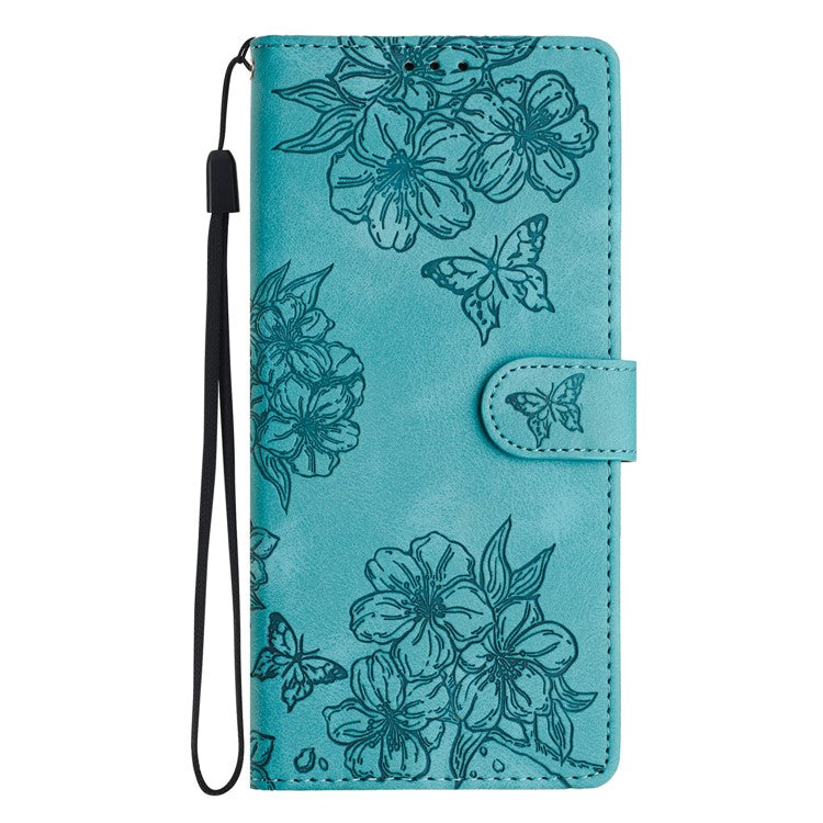 For Google Pixel 8 Pro Case PU Leather Flip Protective Phone Cover Imprinted Butterfly Flowers - Green