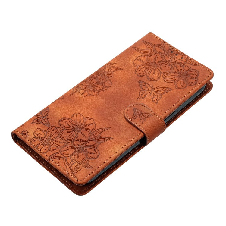 For Google Pixel 8 Pro Case PU Leather Flip Protective Phone Cover Imprinted Butterfly Flowers - Brown