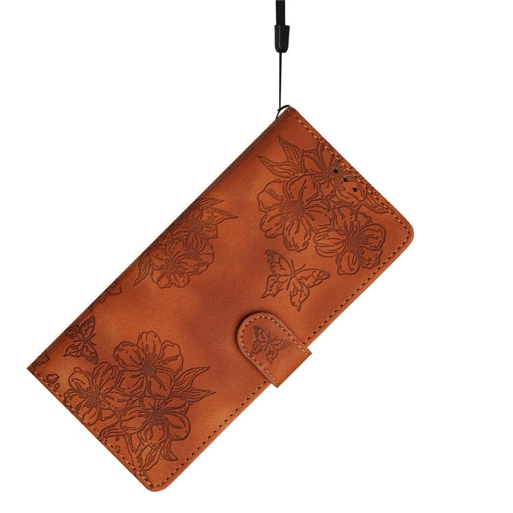 For Google Pixel 8 Pro Case PU Leather Flip Protective Phone Cover Imprinted Butterfly Flowers - Brown