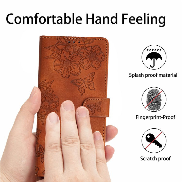 For Google Pixel 8 Pro Case PU Leather Flip Protective Phone Cover Imprinted Butterfly Flowers - Brown