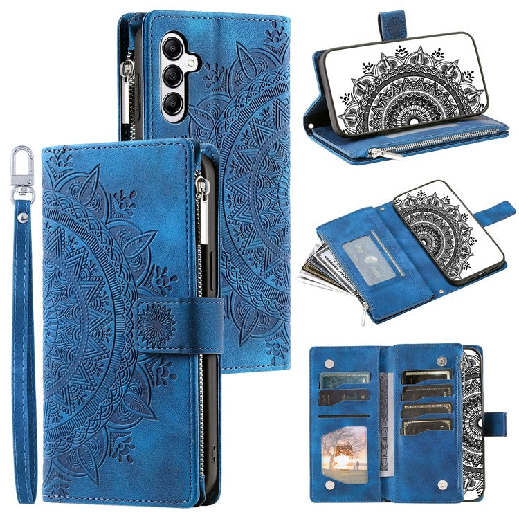 Style 006 For Samsung Galaxy S24 FE Phone Stand Case Mandala Flower Pattern PU Leather Zipper Wallet Phone Cover - Blue