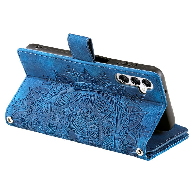 Style 006 For Samsung Galaxy S24 FE Phone Stand Case Mandala Flower Pattern PU Leather Zipper Wallet Phone Cover - Blue