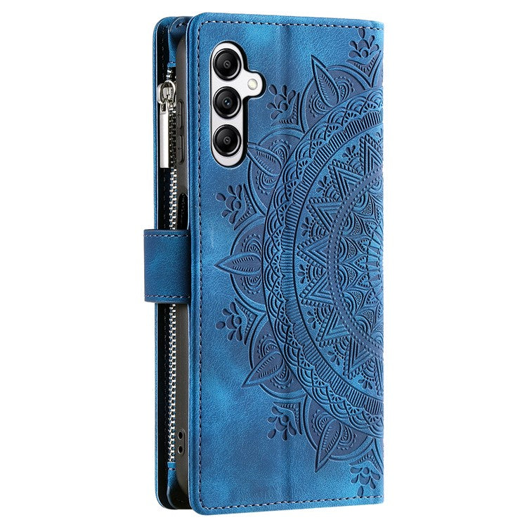 Style 006 For Samsung Galaxy S24 FE Phone Stand Case Mandala Flower Pattern PU Leather Zipper Wallet Phone Cover - Blue