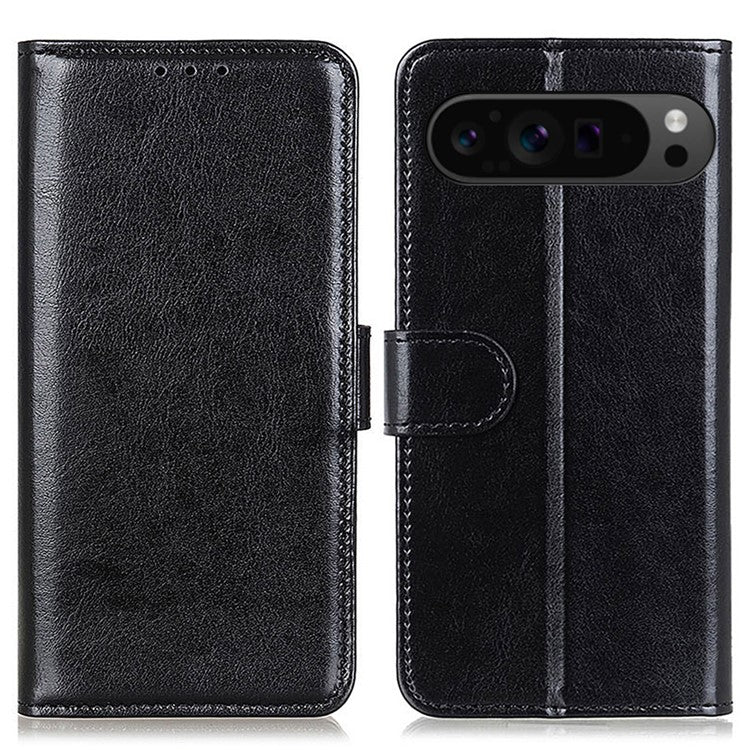 For Google Pixel 9 Pro XL Wholesale Phone Case Crazy Horse Texture PU Leather Phone Stand Cover - Black