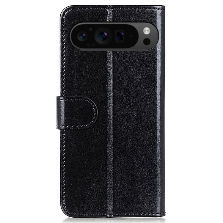 For Google Pixel 9 Pro XL Wholesale Phone Case Crazy Horse Texture PU Leather Phone Stand Cover - Black