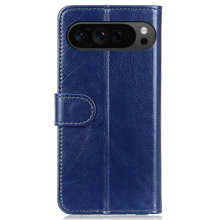 For Google Pixel 9 Pro XL Wholesale Phone Case Crazy Horse Texture PU Leather Phone Stand Cover - Blue