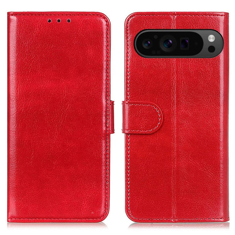 For Google Pixel 9 Pro XL Wholesale Phone Case Crazy Horse Texture PU Leather Phone Stand Cover - Red