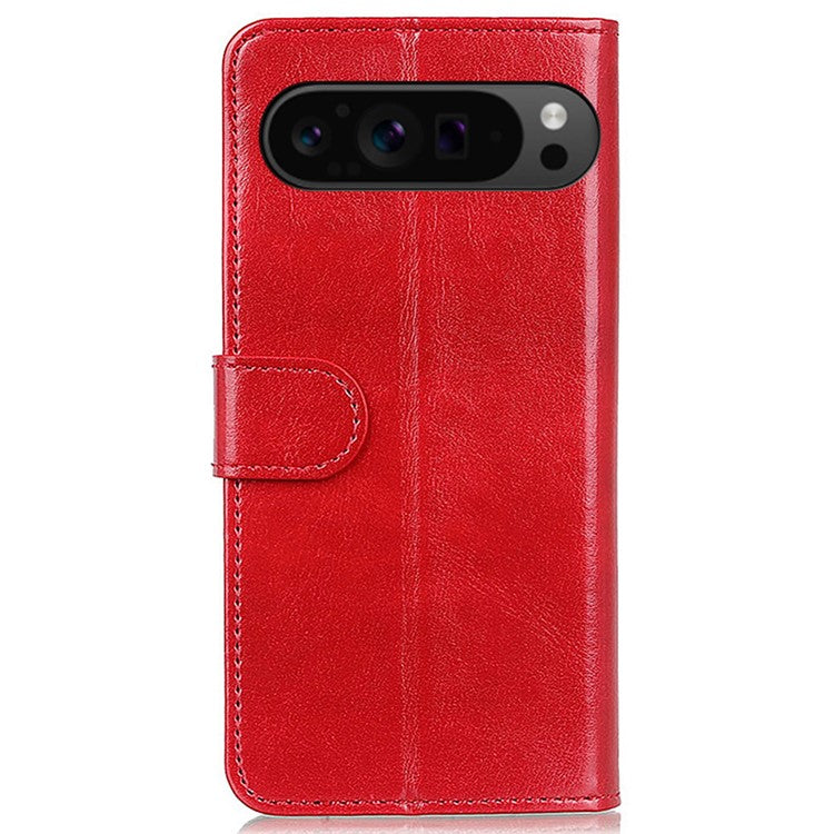 For Google Pixel 9 Pro XL Wholesale Phone Case Crazy Horse Texture PU Leather Phone Stand Cover - Red