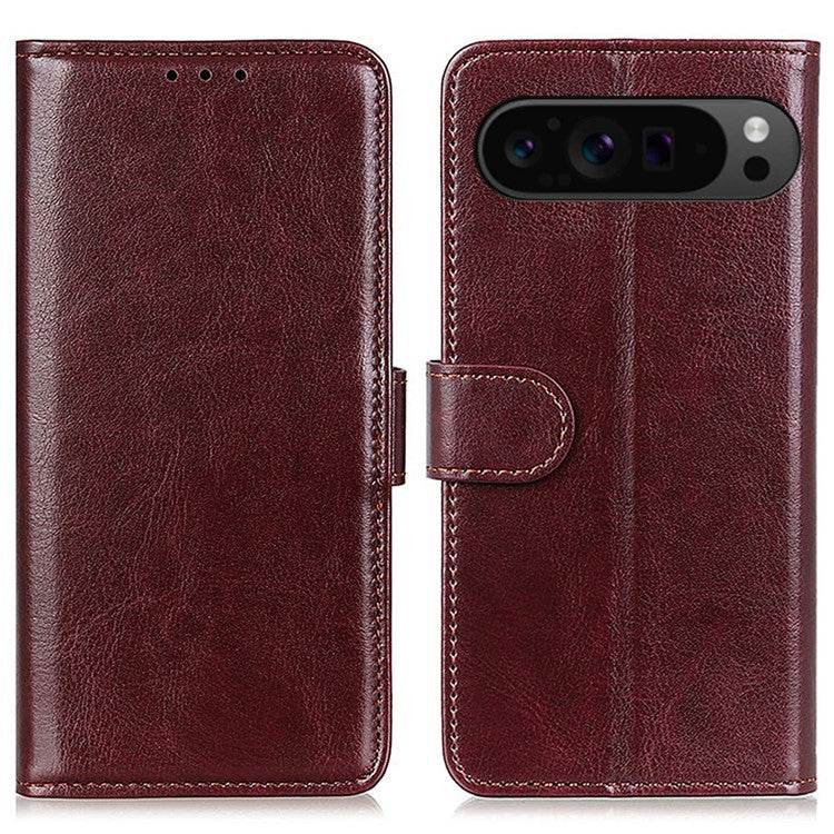 For Google Pixel 9 Pro XL Wholesale Phone Case Crazy Horse Texture PU Leather Phone Stand Cover - Brown