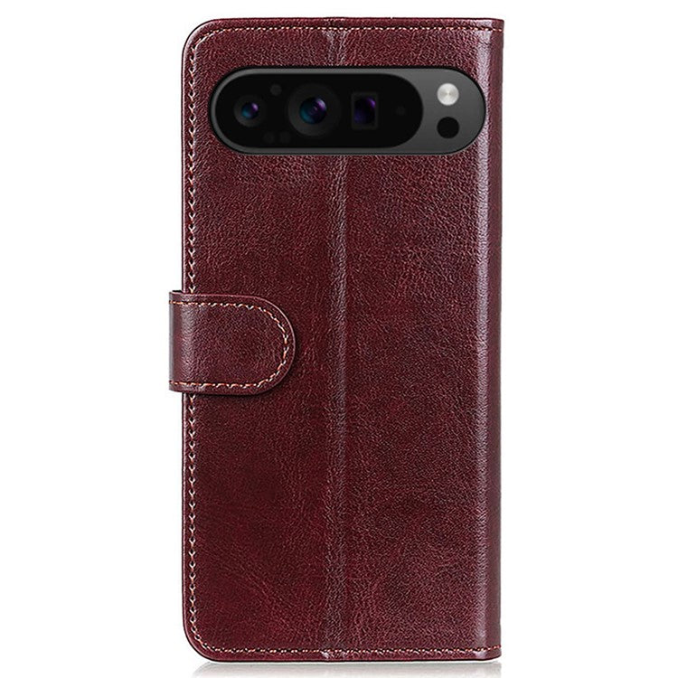 For Google Pixel 9 Pro XL Wholesale Phone Case Crazy Horse Texture PU Leather Phone Stand Cover - Brown