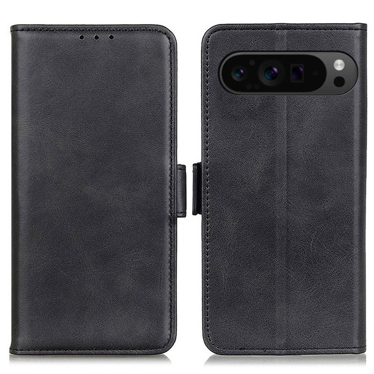 For Google Pixel 9 Pro XL Wholesale Phone Case Cowhide Texture PU Leather Phone Stand Cover - Black