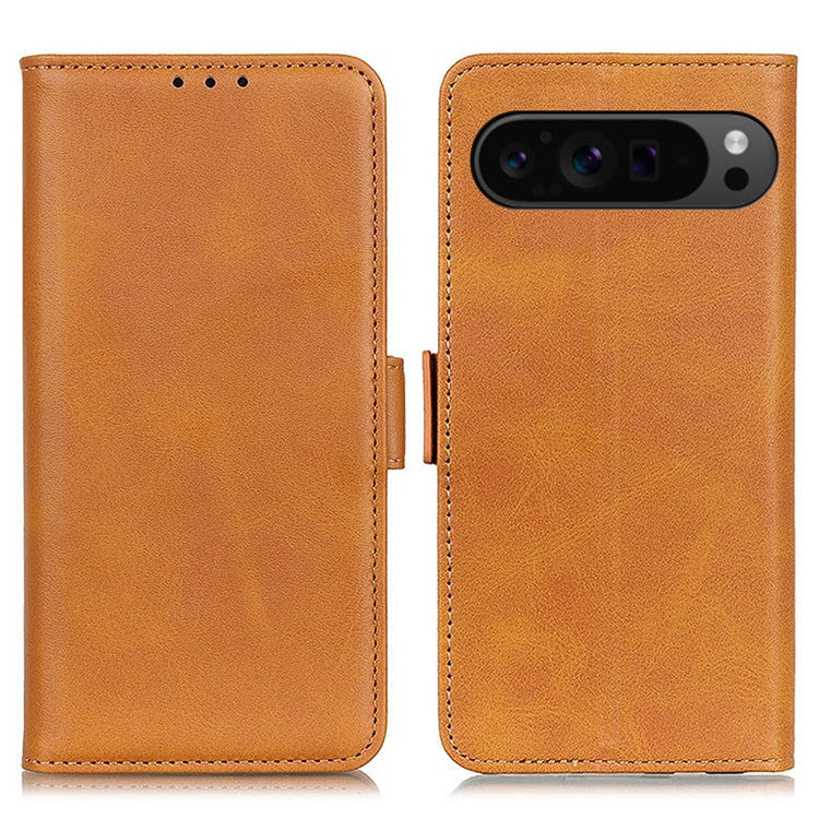 For Google Pixel 9 Pro XL Wholesale Phone Case Cowhide Texture PU Leather Phone Stand Cover - Yellow