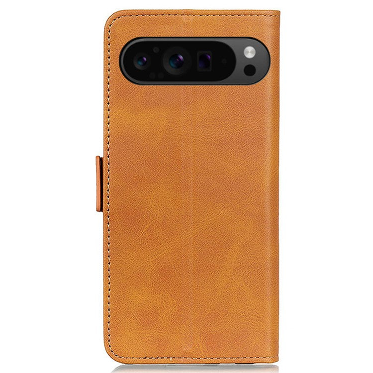 For Google Pixel 9 Pro XL Wholesale Phone Case Cowhide Texture PU Leather Phone Stand Cover - Yellow