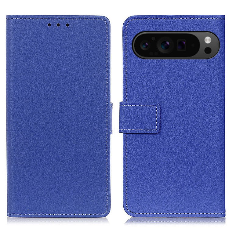 For Google Pixel 9 Pro XL Textured Wholesale Phone Case PU Leather Phone Stand Cover - Blue