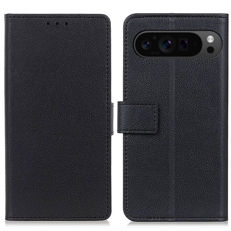 For Google Pixel 9 Pro XL Textured Wholesale Phone Case PU Leather Phone Stand Cover - Black