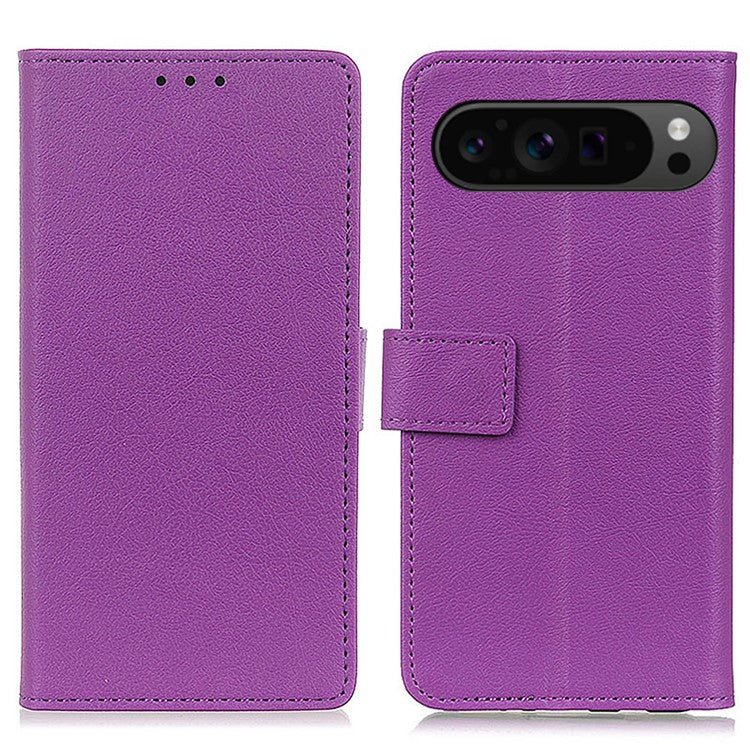 For Google Pixel 9 Pro XL Textured Wholesale Phone Case PU Leather Phone Stand Cover - Purple