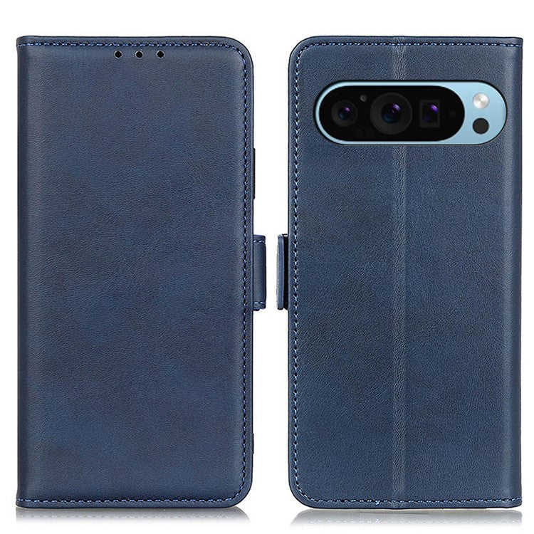 For Google Pixel 9 Pro / Pixel 9 Wholesale Phone Case Cowhide Texture PU Leather Phone Stand Cover - Blue