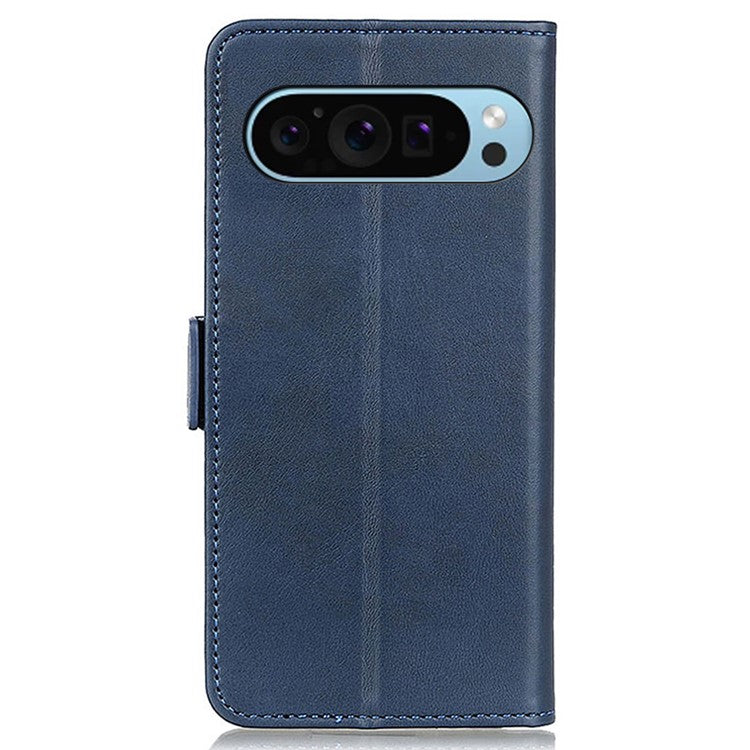 For Google Pixel 9 Pro / Pixel 9 Wholesale Phone Case Cowhide Texture PU Leather Phone Stand Cover - Blue