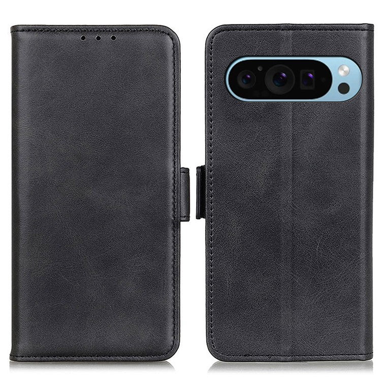 For Google Pixel 9 Pro / Pixel 9 Wholesale Phone Case Cowhide Texture PU Leather Phone Stand Cover - Black