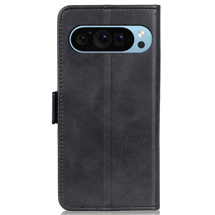 For Google Pixel 9 Pro / Pixel 9 Wholesale Phone Case Cowhide Texture PU Leather Phone Stand Cover - Black