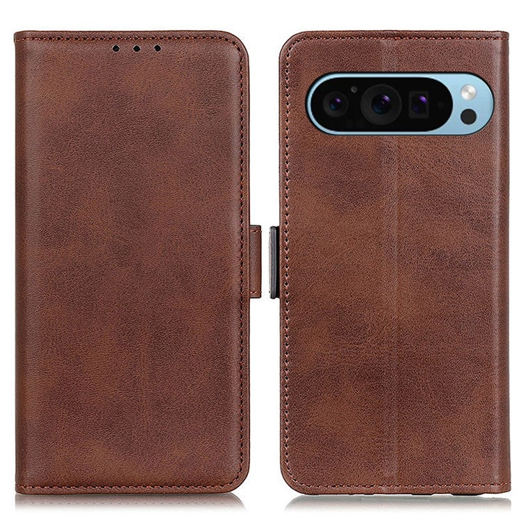 For Google Pixel 9 Pro / Pixel 9 Wholesale Phone Case Cowhide Texture PU Leather Phone Stand Cover - Brown