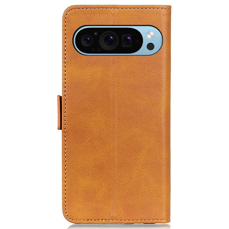 For Google Pixel 9 Pro / Pixel 9 Wholesale Phone Case Cowhide Texture PU Leather Phone Stand Cover - Yellow