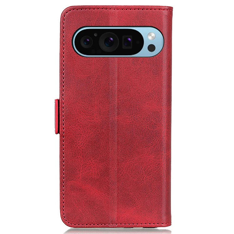 For Google Pixel 9 Pro / Pixel 9 Wholesale Phone Case Cowhide Texture PU Leather Phone Stand Cover - Red